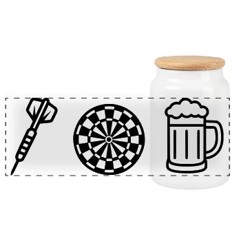 Darts,Darts,Dartfeil-Dartboard-Beer - Panoramic Cookie Jar with Wooden Lid - white - Front