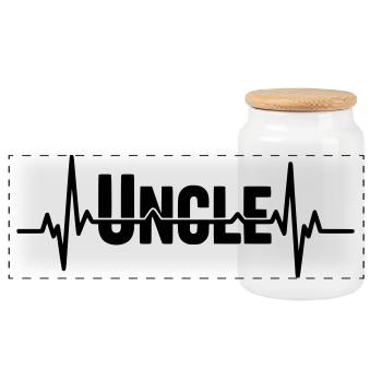 Uncle lettering with heartbeat - Panoramic Cookie Jar with Wooden Lid - white - Front