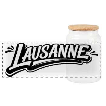 Lausanne vintage - Panoramic Cookie Jar with Wooden Lid - white - Front