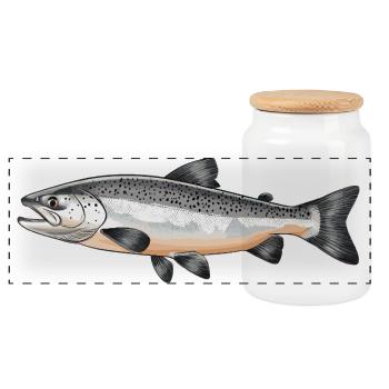 Lachse Lachs - Panorama Keksdose mit Holzdeckel - Weiß - Vorne