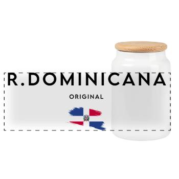Dominican pride, sleek minimalist design - Panoramic Cookie Jar with Wooden Lid - white - Front