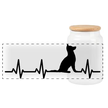 Dog ECG Heart Line - Panoramic Cookie Jar with Wooden Lid - white - Front
