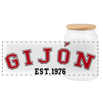 Gijón Est. 1976 - Panoramic Cookie Jar with Wooden Lid - white - Front