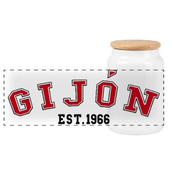 Gijón Est. 1966 - Panoramic Cookie Jar with Wooden Lid - white - Front