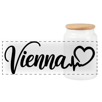 J’adore Vienne, battement de cœur Vienne - Boîte à biscuits avec couvercle en bois - blanc - Devant