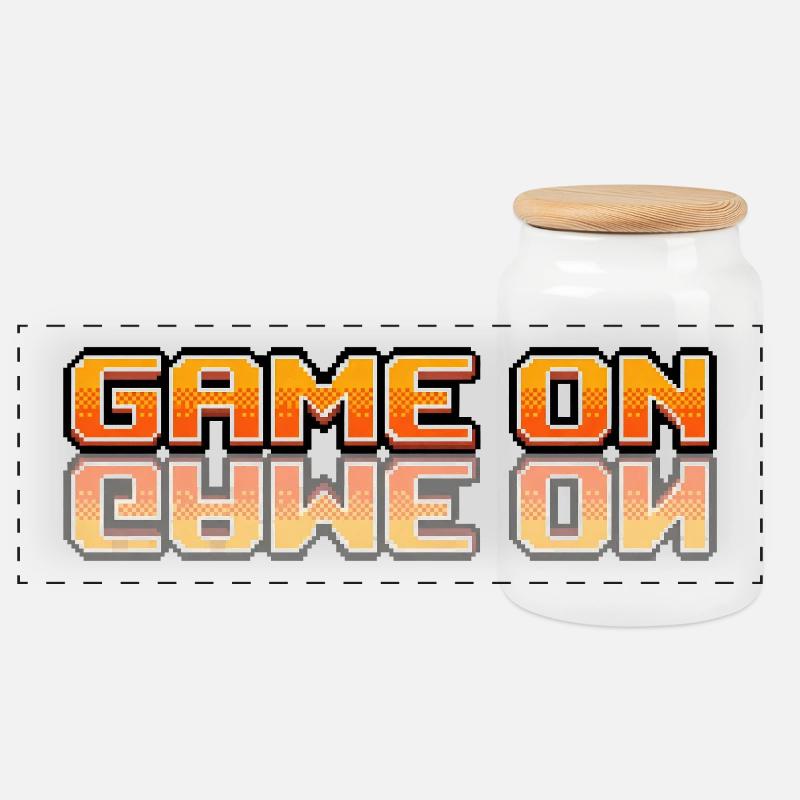 Spiel über Retro-Pixelkunst - Panorama Keksdose mit Holzdeckel - Weiß