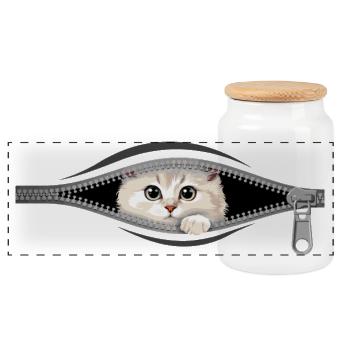 Cat Zipper Cat Mom Cat Cute Cats - Panoramic Cookie Jar with Wooden Lid - white - Front