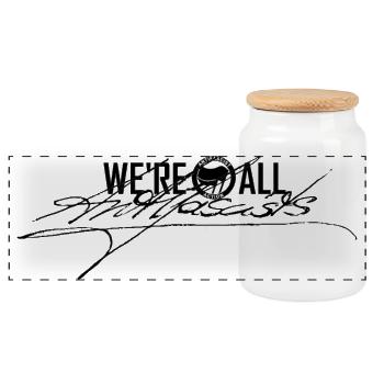 WE'RE ALL ANTIFASCISTS Signature black - Panoramic Cookie Jar with Wooden Lid - white - Front