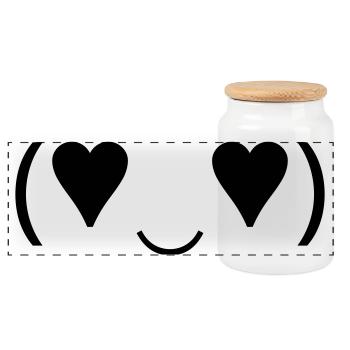 Émotique amoureuse (♥‿♥) Yeux en cœur Kaomoji - Boîte à biscuits avec couvercle en bois - blanc - Devant