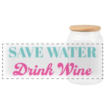 Save water drink wine - Panoramic Cookie Jar with Wooden Lid - white - Front