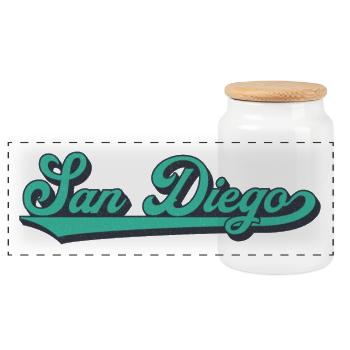 San Diego Script Retro Welle - Panorama Keksdose mit Holzdeckel - Weiß - Vorne