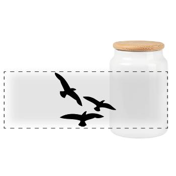 Birds - Panoramic Cookie Jar with Wooden Lid - white - Front