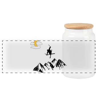 Mountain with ski freestyle - Panoramic Cookie Jar with Wooden Lid - white - Front