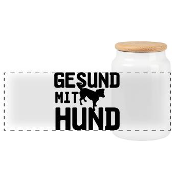Gesund mit Hund, Hunde, Tier, Medizin, Geschenk - Panorama Keksdose mit Holzdeckel - Weiß - Vorne