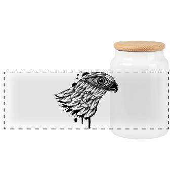 head of a falcon - Panoramic Cookie Jar with Wooden Lid - white - Front