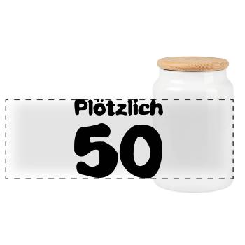 Plötzlich 50 Jahre - Panorama Keksdose mit Holzdeckel - Weiß - Vorne