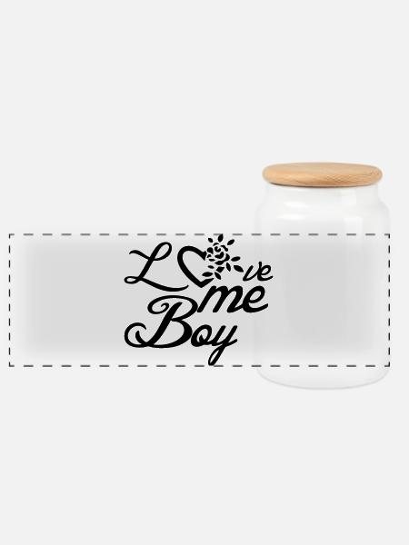 Love me, Boy Liebe Valentinstag Sprüche Geschenk - Panorama Keksdose mit Holzdeckel - Weiß