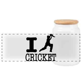ich liebe Cricket / i Cricket mögen - Panorama Keksdose mit Holzdeckel - Weiß - Vorne