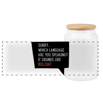 2541614 16060894 bullshit - Panoramic Cookie Jar with Wooden Lid - white - Front