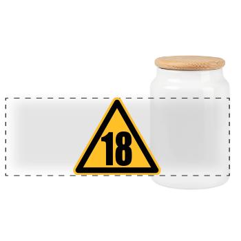Warning 18 | Achtung 18 - Panoramic Cookie Jar with Wooden Lid - white - Front