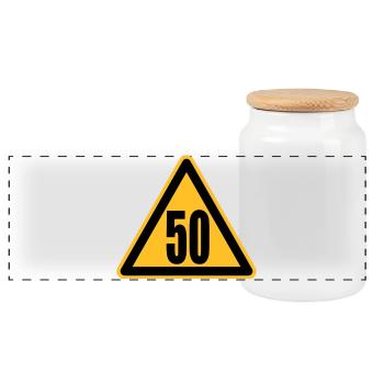 Warning 50 | Achtung 50 - Panoramic Cookie Jar with Wooden Lid - white - Front