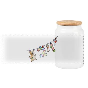 Second Birthday - I am already two - a present - Panoramic Cookie Jar with Wooden Lid - white - Front