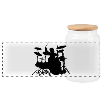 Power Drumming - Panoramic Cookie Jar with Wooden Lid - white - Front