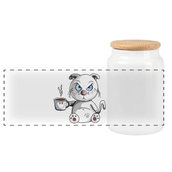 Grumbling morning muffle cat - coffee - cats - Panoramic Cookie Jar with Wooden Lid - white - Front
