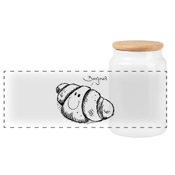croissant Bonjour - Boîte à biscuits avec couvercle en bois - blanc - Devant