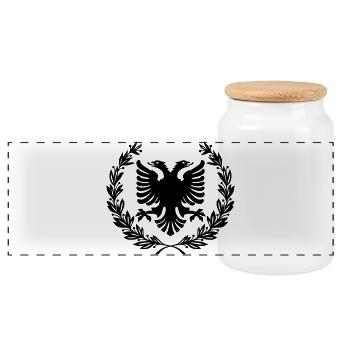 Shqipe Wreath – Albania Laurel Double Head Eagle - Panoramic Cookie Jar with Wooden Lid - white - Front