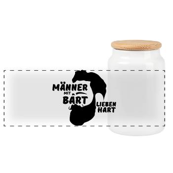 Männer mit Bart Mann Liebe Geschenk Spruch - Panorama Keksdose mit Holzdeckel - Weiß - Vorne