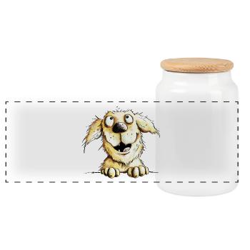 Happy Golden Retriever dog - Panoramic Cookie Jar with Wooden Lid - white - Front