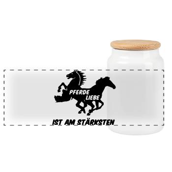 Pferd Pferde Reiter Reiten Liebe Geschenk Spruch - Panorama Keksdose mit Holzdeckel - Weiß - Vorne