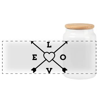 love, heart, love - Panoramic Cookie Jar with Wooden Lid - white - Front