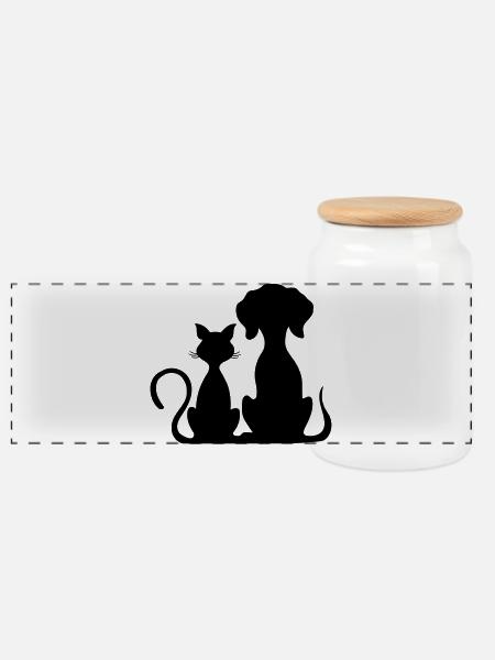 hund und katze - Panorama Keksdose mit Holzdeckel - Weiß