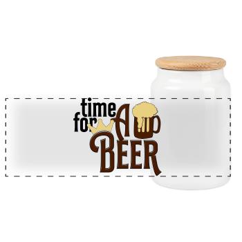 Bier - Panorama Keksdose mit Holzdeckel - Weiß - Vorne