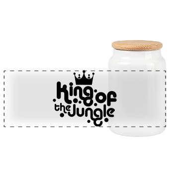 king of the jungle - Panoramic Cookie Jar with Wooden Lid - white - Front