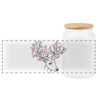 Hirschgeweih Hirsch Blüten Blumen Floral Frühling - Panorama Keksdose mit Holzdeckel - Weiß - Vorne