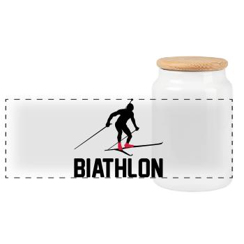 Biathlon - Panoramic Cookie Jar with Wooden Lid - white - Front
