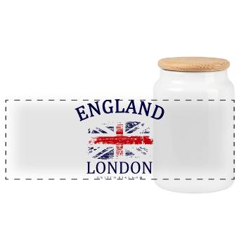 Belastetes Union Jack London-Emblem - Panorama Keksdose mit Holzdeckel - Weiß - Vorne