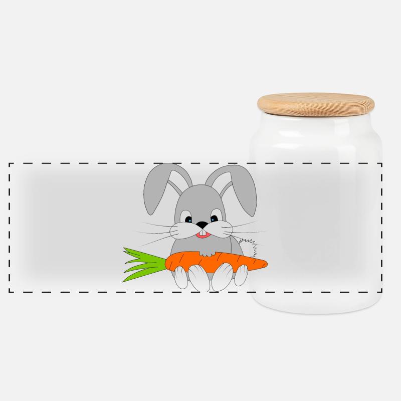 Lapin heureux avec la carotte - Boîte à biscuits avec couvercle en bois - blanc