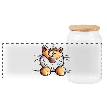 Mignon Chaton - Boîte à biscuits avec couvercle en bois - blanc - Devant