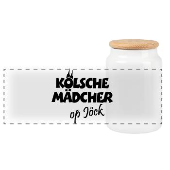 Kölsche Mädcher op Jöck Köln Kölnerinnen auf Tour - Panorama Keksdose mit Holzdeckel - Weiß - Vorne