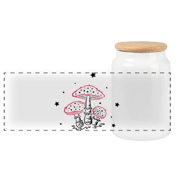 Fly agaric, fungi with stars, mushrooms - Panoramic Cookie Jar with Wooden Lid - white - Front