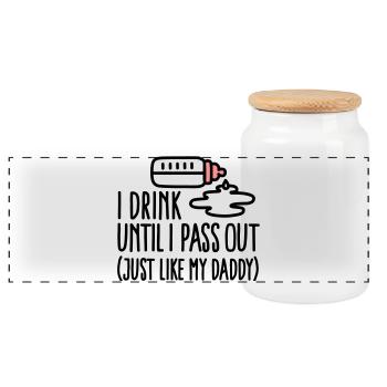 I drink until I pass out just like my daddy - Panoramic Cookie Jar with Wooden Lid - white - Front