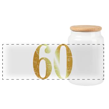 Nummer 60 (Vintage Goldgelb) 60. Geburtstag - Panorama Keksdose mit Holzdeckel - Weiß - Vorne