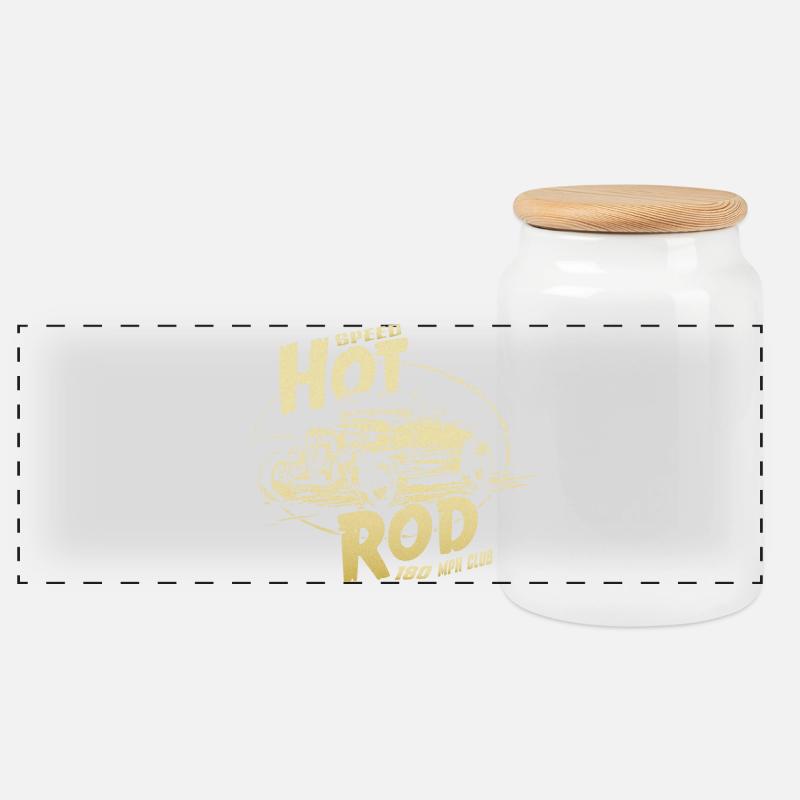 Hot rod garage V8 - Panoramic Cookie Jar with Wooden Lid - white