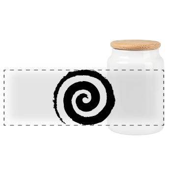 Schwarze Pinselstrich-Spirale - Panorama Keksdose mit Holzdeckel - Weiß - Vorne