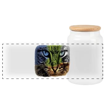 Colorful cat face, individualistic - Panoramic Cookie Jar with Wooden Lid - white - Front