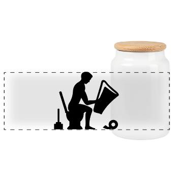 Toilettes - toilettes - Boîte à biscuits avec couvercle en bois - blanc - Devant